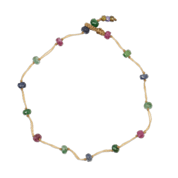 Bracelet T.Bee Précieux - Rubis Tsavorite Saphir Émeraude - Fil Beige