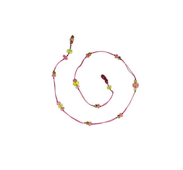 Bracelet de Cheville Anky Duo Péridot & Tourmaline Rose - Fil Prune