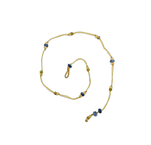 Bracelet de Cheville Anky Duo Saphir Bleu & Zirconiums - Fil Beige
