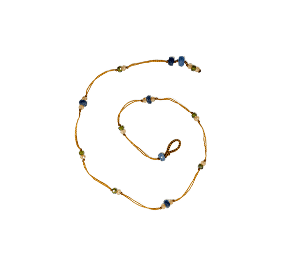 Bracelet de Cheville Anky Duo Saphir Bleu & Zirconiums - Fil Tabac