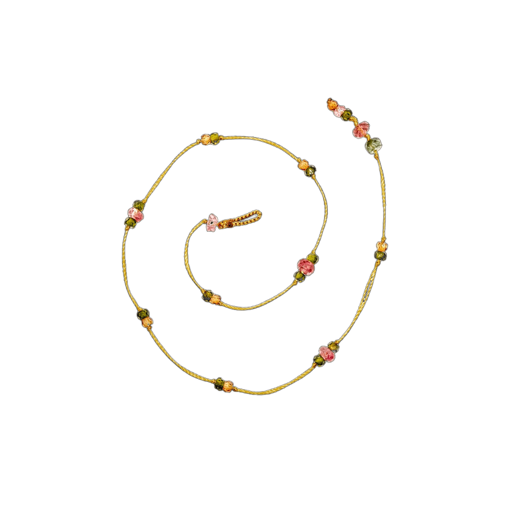 Bracelet de Cheville Anky Sharing en Tourmaline Rose, fil beige, 27 cm