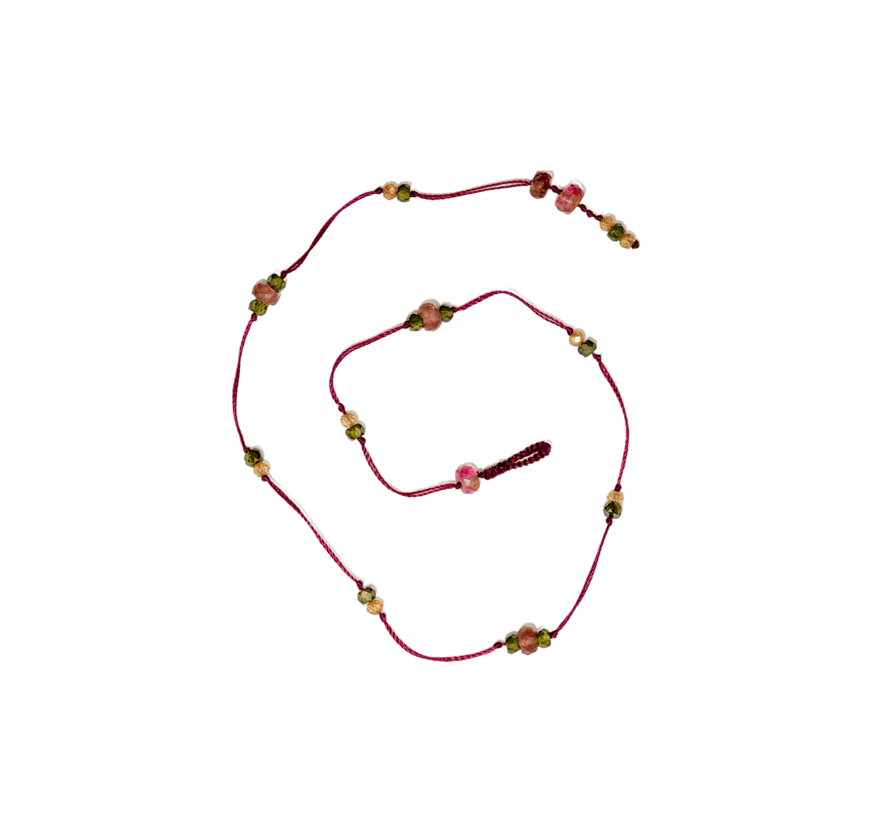 Bracelet de Cheville Anky Sharing en Tourmaline Rose, fil prune, 27 cm