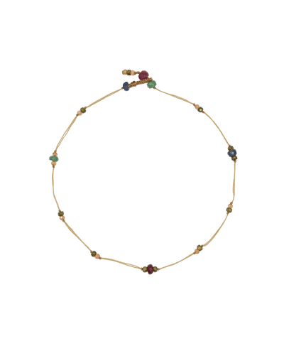 Ankle Bracelet Anky Precious Ruby Emerald Sapphire - Beige Thread