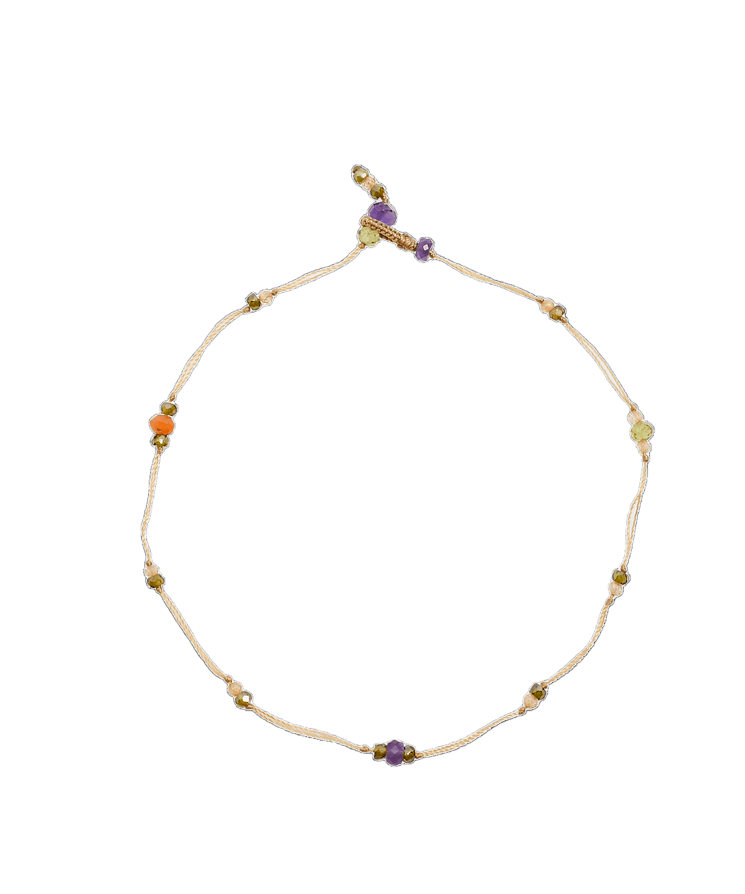 Bracelet de Cheville Anky Sharing en Améthyste Violette, fil beige, 27 cm