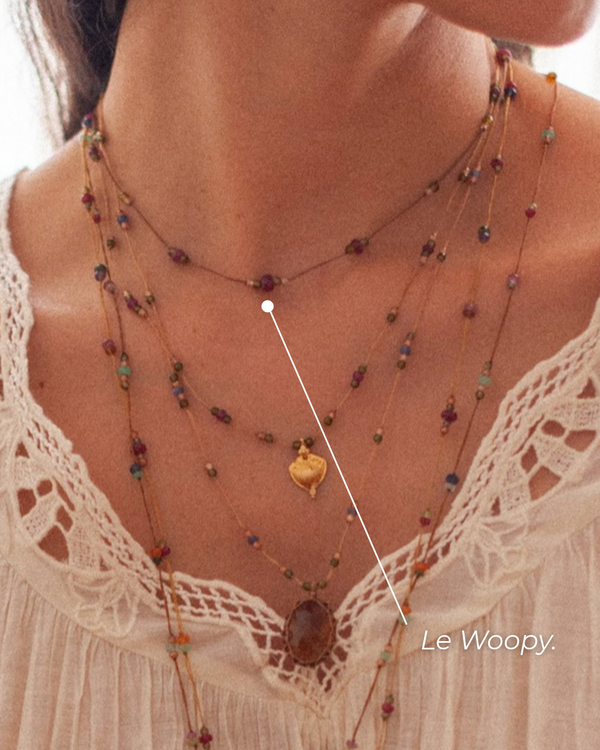 Collier Chocker Woopy - Tourmalines & Tsavorite - Fil Beige