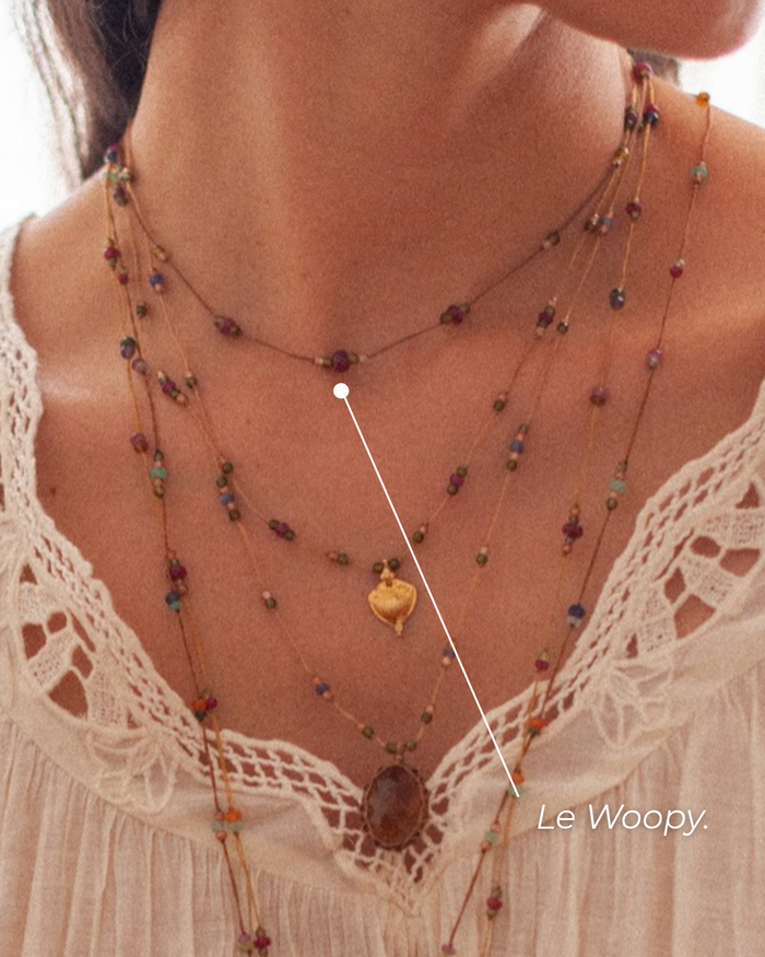Collier Chocker Woopy - Tourmalines & Pink Tourmaline - Fil Beige