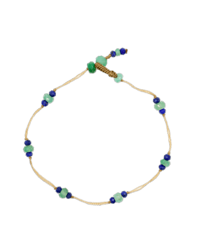 Armband T.Bee Duo - Chrysopras & Lapis - Beigeer Faden