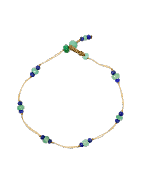 Bracelet T.Bee Duo - Chrysoprase & Lapis - Fil Beige