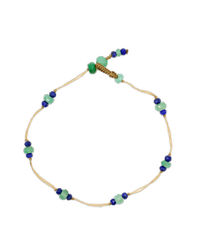 Bracelet T.Bee Duo - Chrysoprase & Lapis - Beige Thread