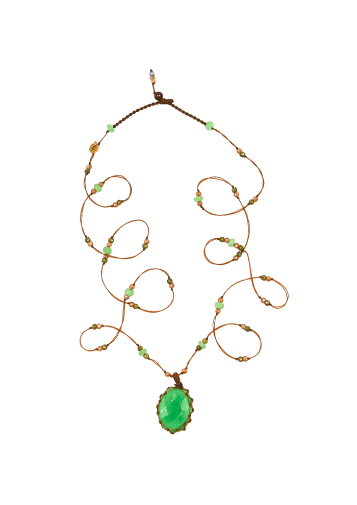 Sautoir Tibétain - Chrysoprase - Mix Chrysoprase - Fil Tabac