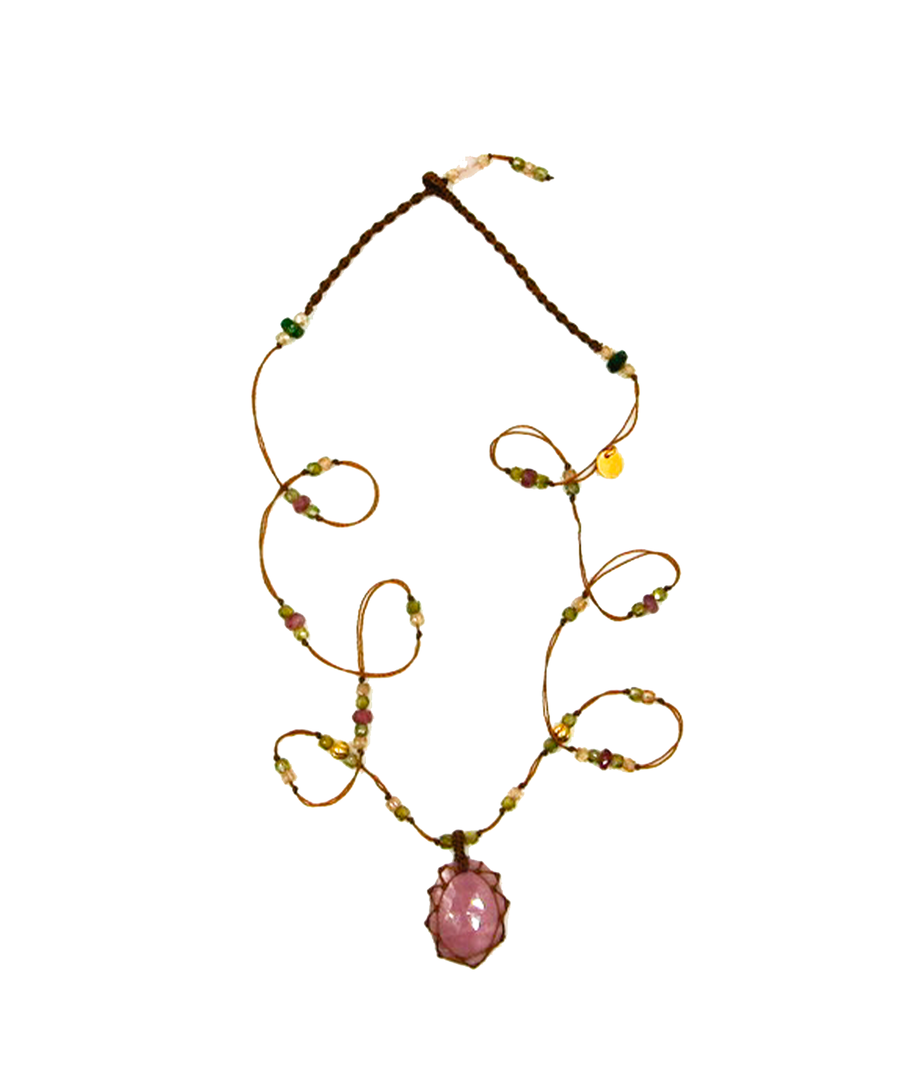 So Precious Short Tibetan Corundum Rose Necklace - Mix Pink Tourmaline - Beige Thread