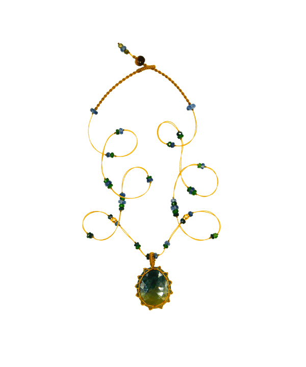So Precious Collier Court Tibétain - Corundum Saphir Gris Bleu Foncé - Mix Saphir - Fil Beige