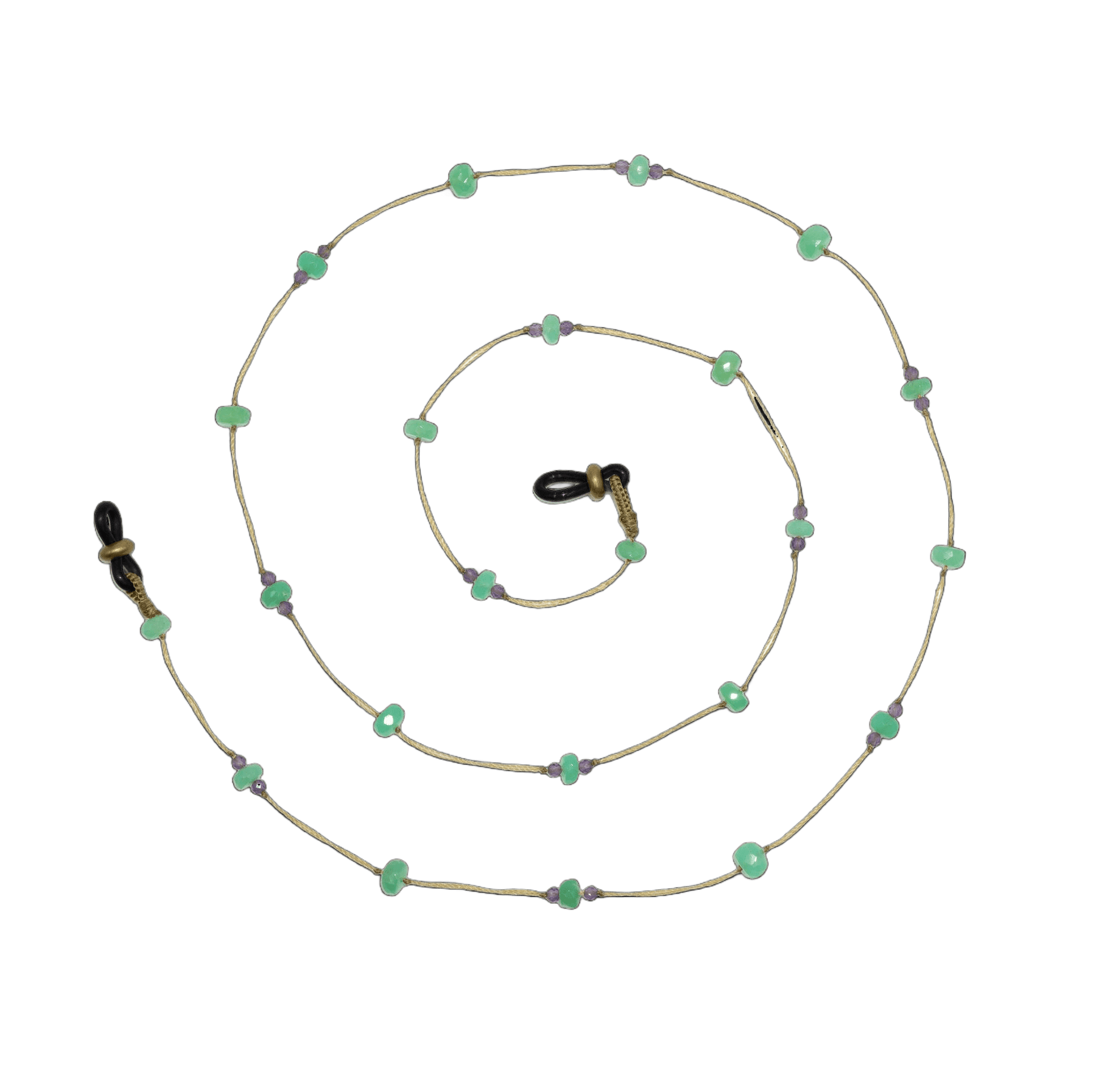 Chaîne de Lunettes Lucy Sharing en Chrysoprase, fil beige, 68 cm