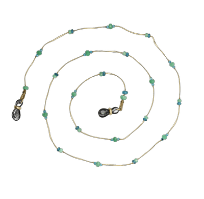Chaîne de Lunettes Lucy - Chrysoprase & Apatite - Fil Beige