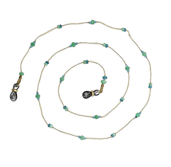 Catenina di Occhiali Lucy - Crisoprasio & Apatite - Filo Beige