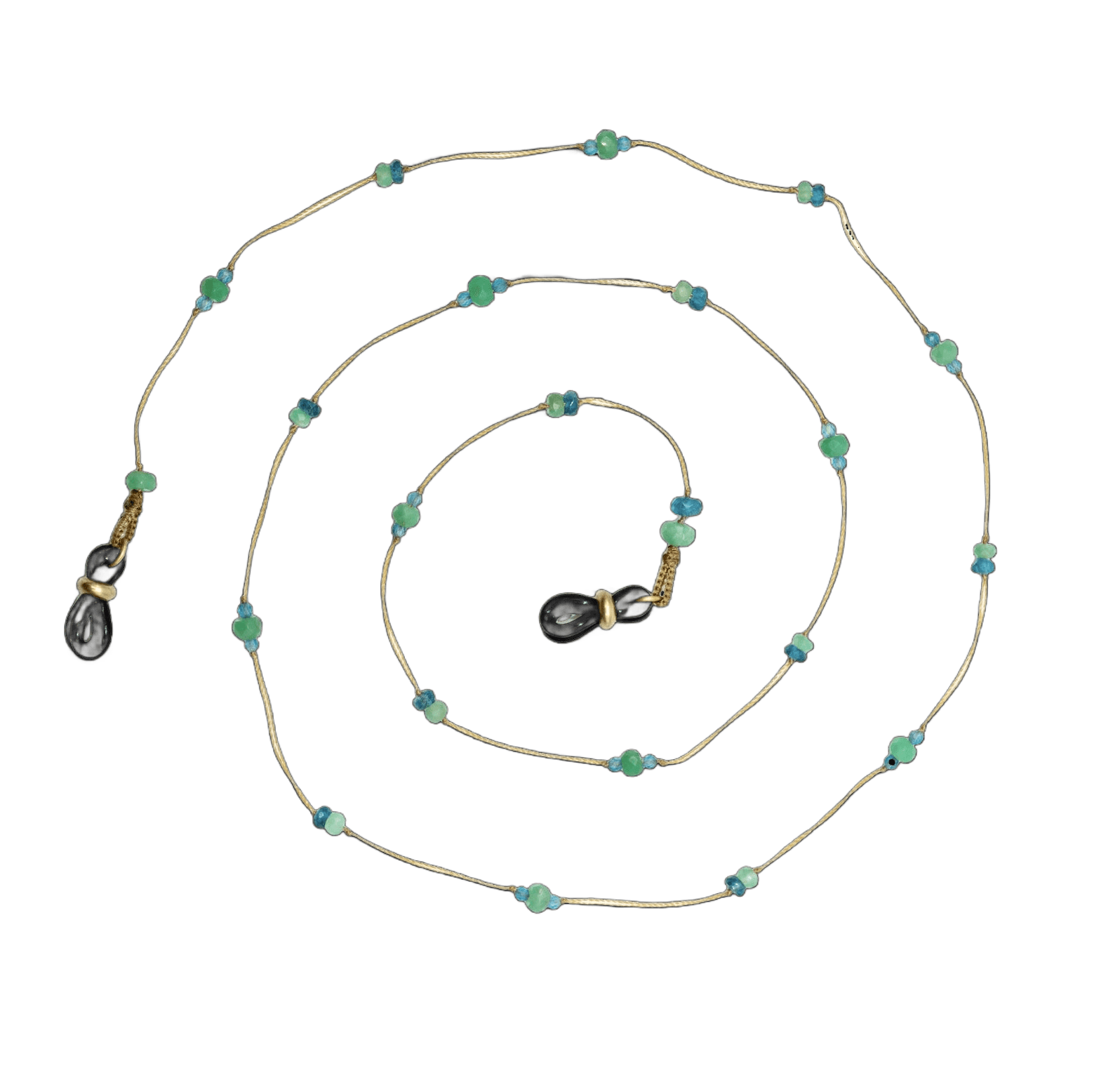 Chaîne de Lunettes Lucy Sharing en Chrysoprase, fil beige, 68 cm