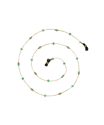 Chaîne de Lunettes Lucy - Chrysoprase & Champagne Zircons - Fil Beige