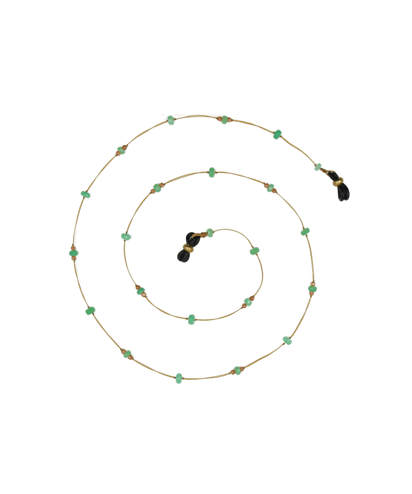 Chaîne de Lunettes Lucy Sharing en Chrysoprase, fil beige, 68 cm