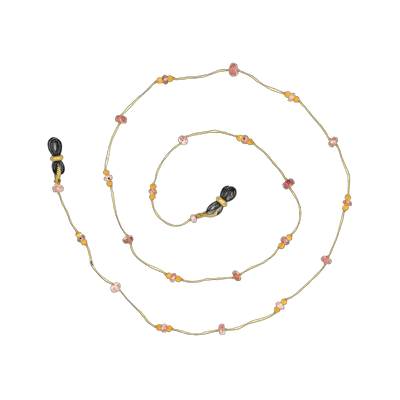 Chaîne de Lunettes Lucy - Tourmaline Rose & Cornaline - Fil Beige