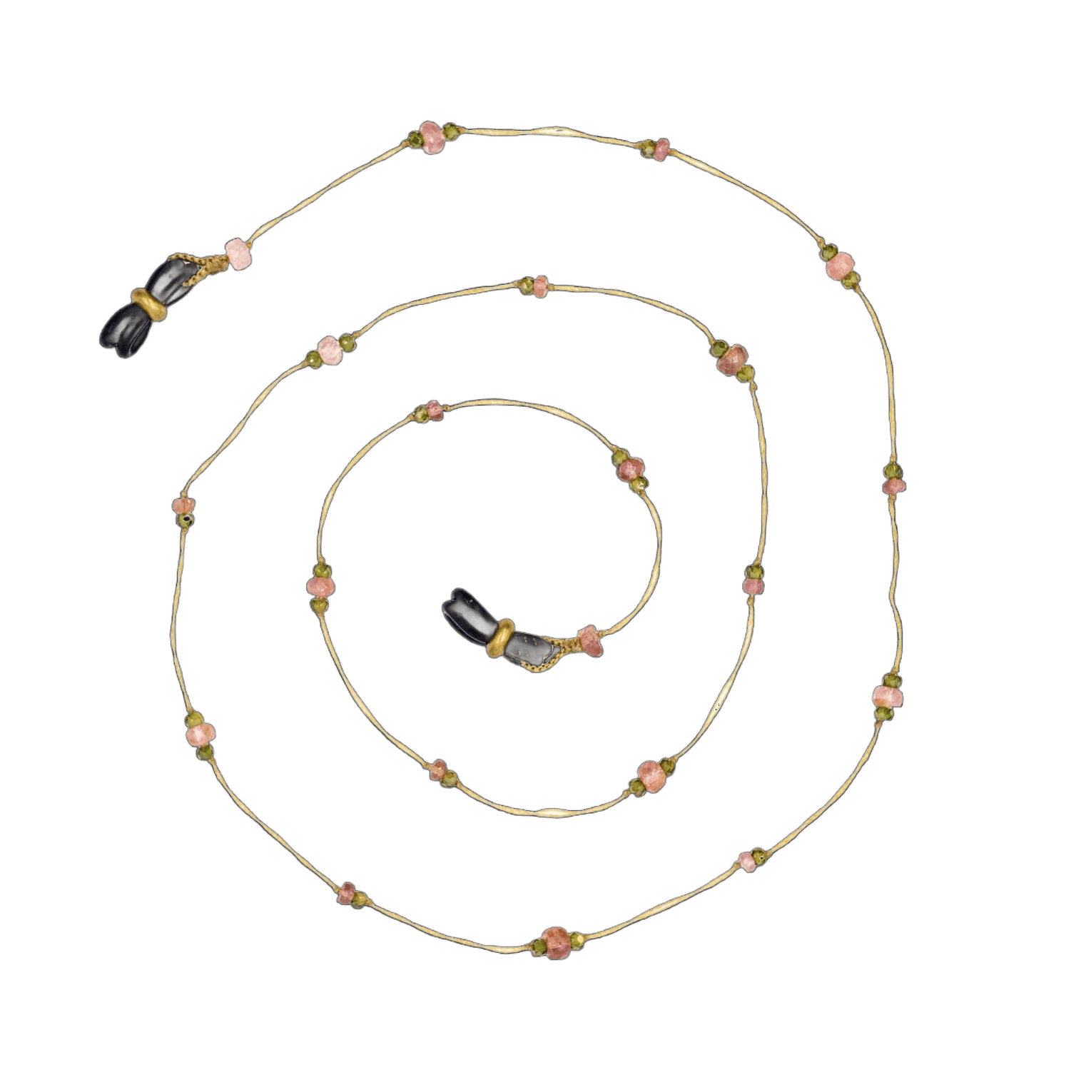Chaîne de Lunettes Lucy Sharing en Tourmaline Rose, fil beige, 68 cm
