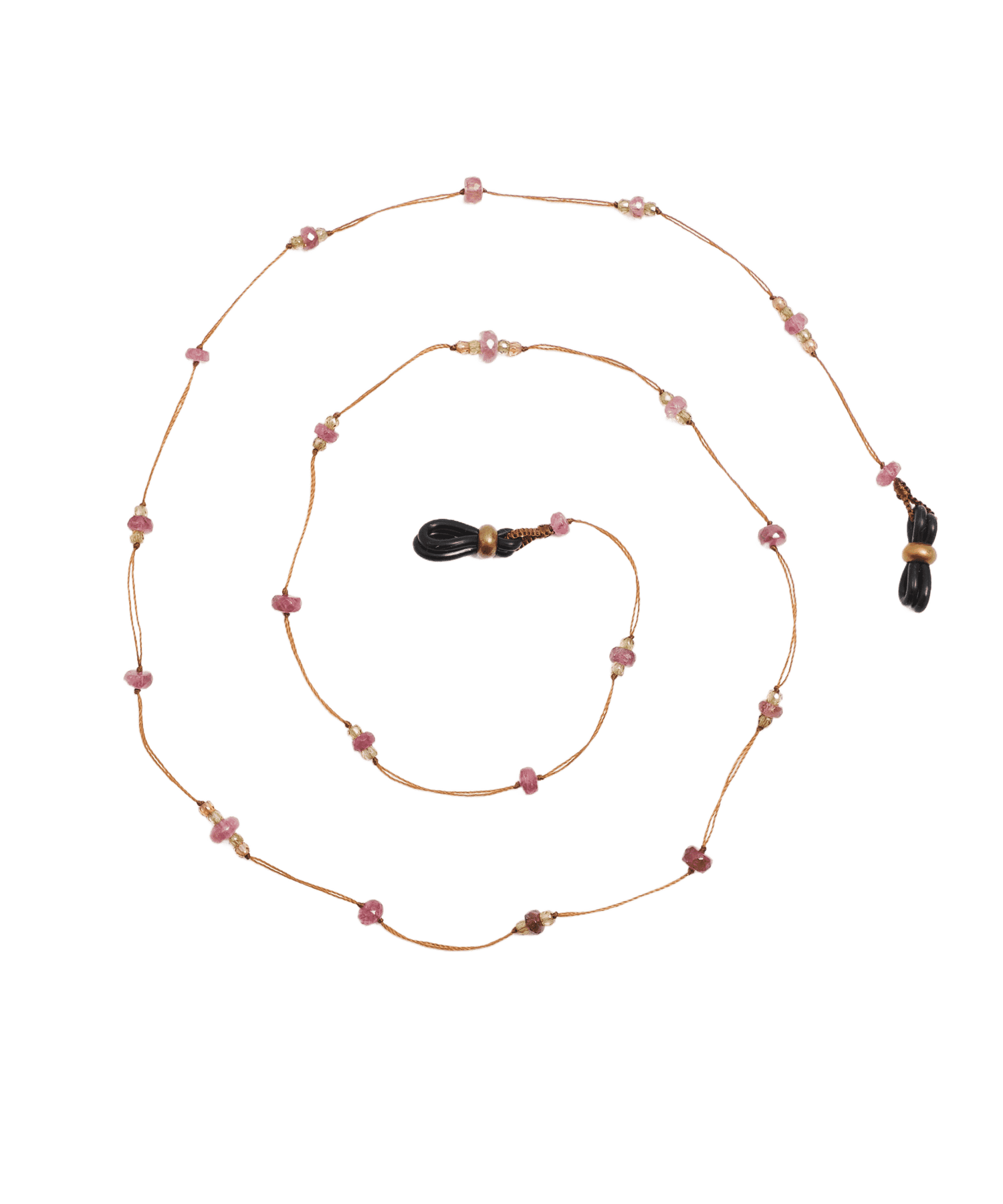 Chaîne de Lunettes Lucy Sharing en Tourmaline Rose, fil tabac, 68 cm