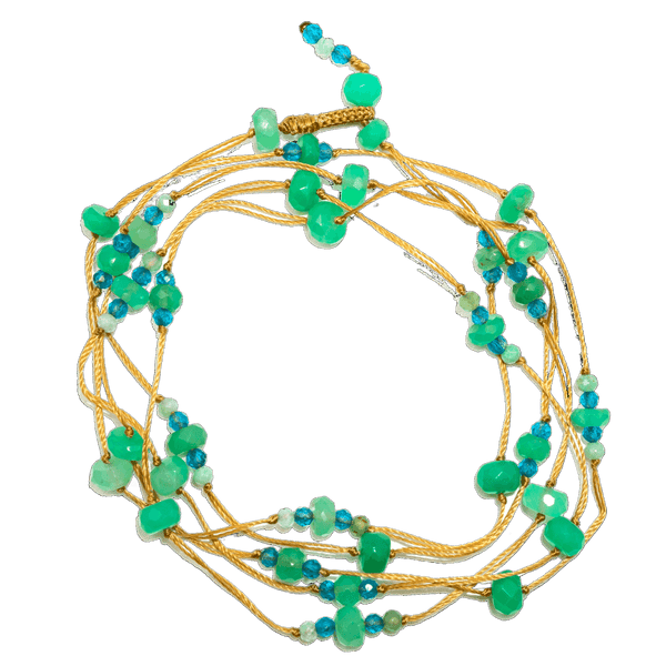 Collier & Bracelet Laly Duo - Chrysoprase & Apatite - Fil Beige