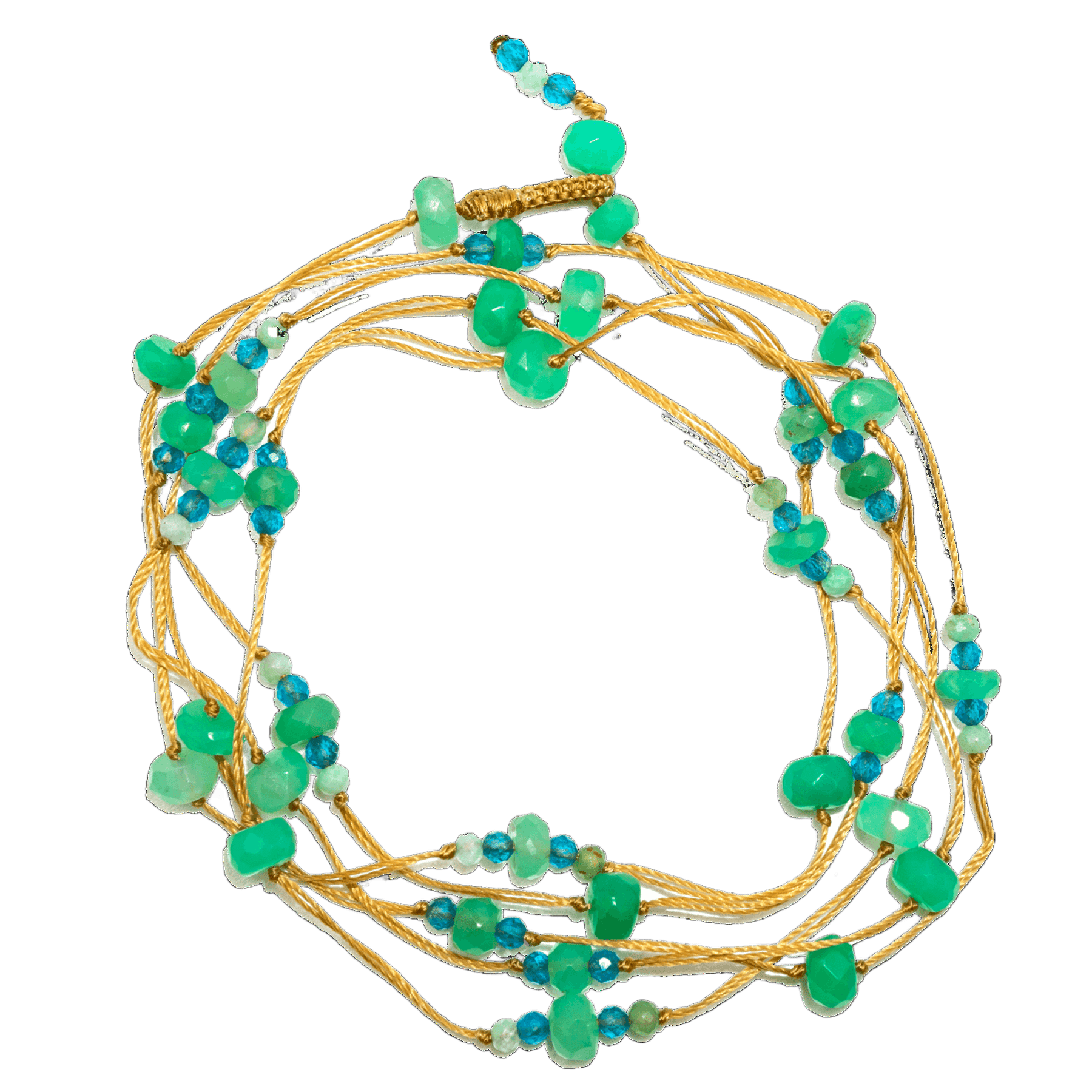 Collier & Bracelet Modulable Laly Sharing en Chrysoprase, fil beige, 88 cm