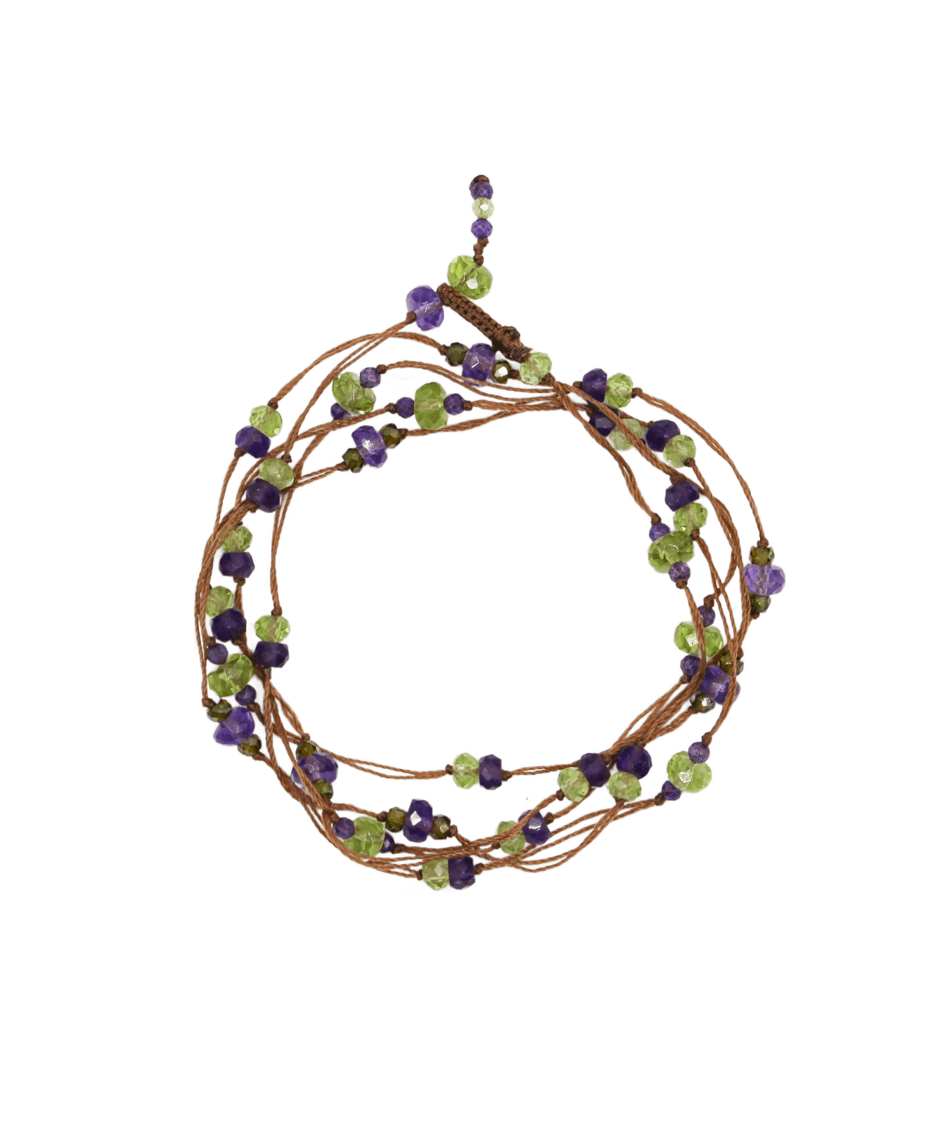 Collier & Bracelet Modulable Laly Sharing en Péridot, fil tabac, 88 cm