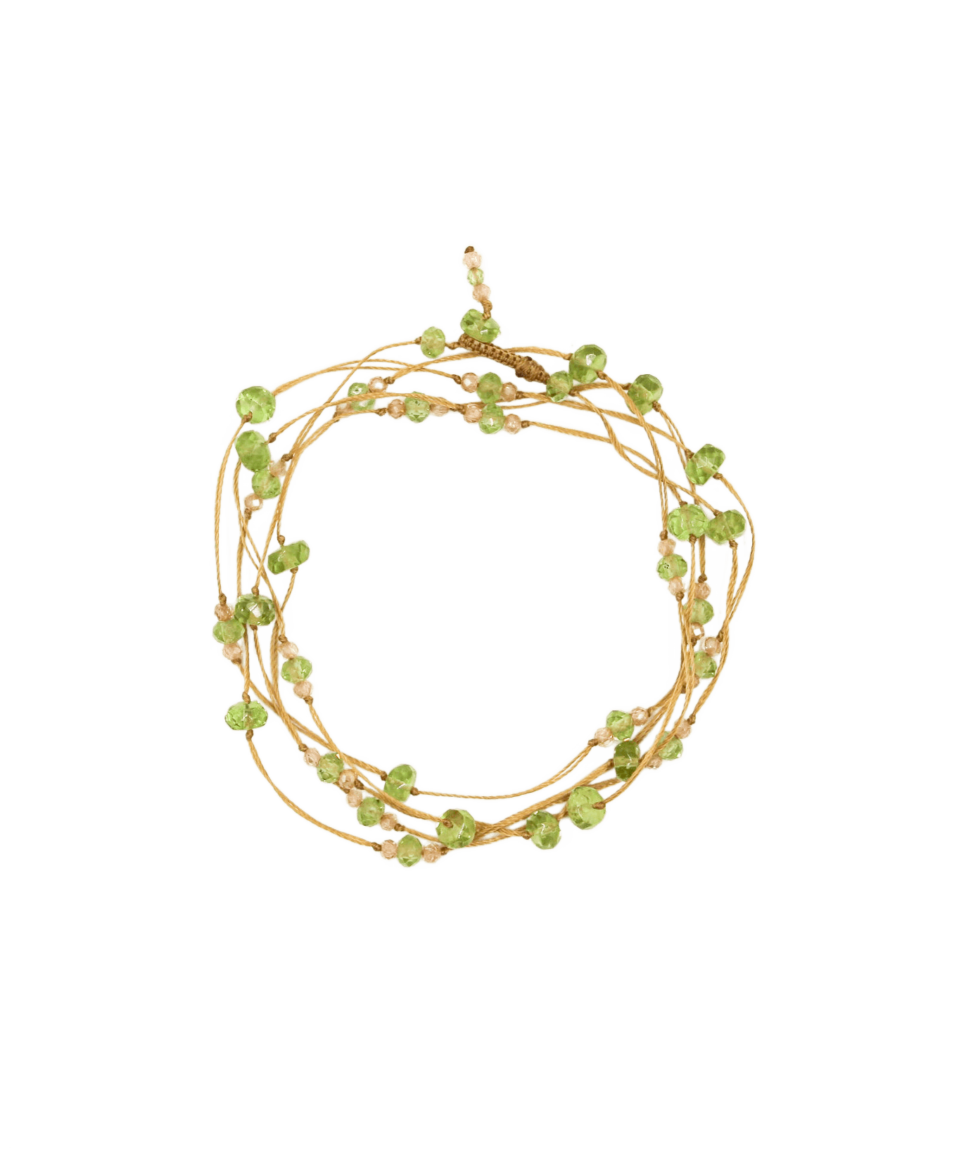Collier & Bracelet Modulable Laly Sharing en Péridot, fil beige, 88 cm