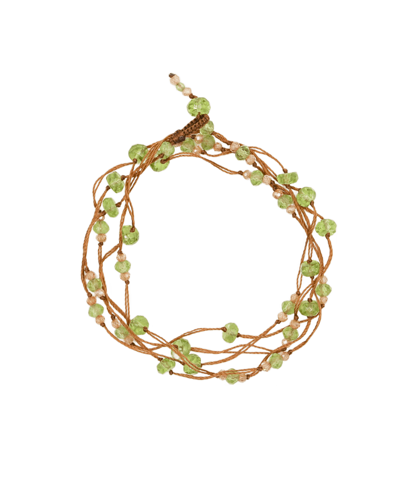 Collier & Bracelet Modulable Laly Sharing en Péridot, fil tabac, 88 cm