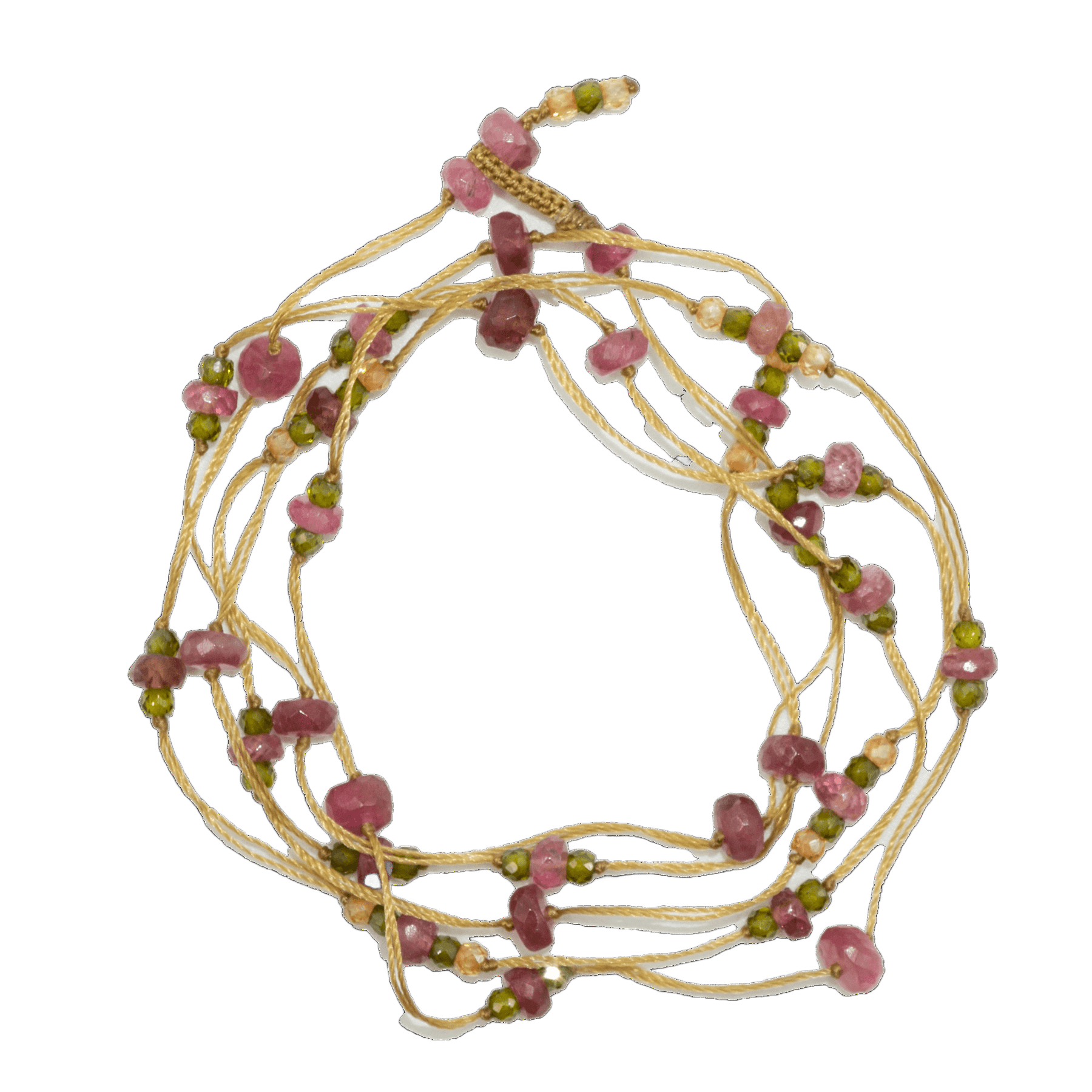 Collier & Bracelet Modulable Laly Sharing en Tourmaline Rose, fil beige, 88 cm