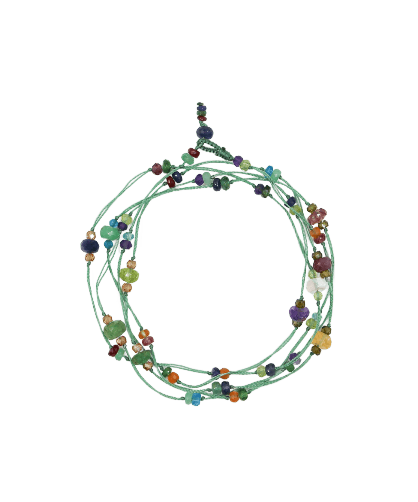Collier & Bracelet Modulable Laly Sharing en Tourmaline Rose, fil céladon, 88 cm