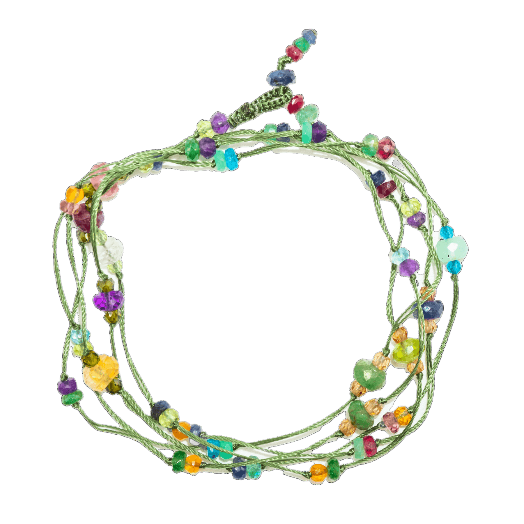 Collier & Bracelet Modulable Laly Sharing en Tourmaline Rose, fil vert, 88 cm