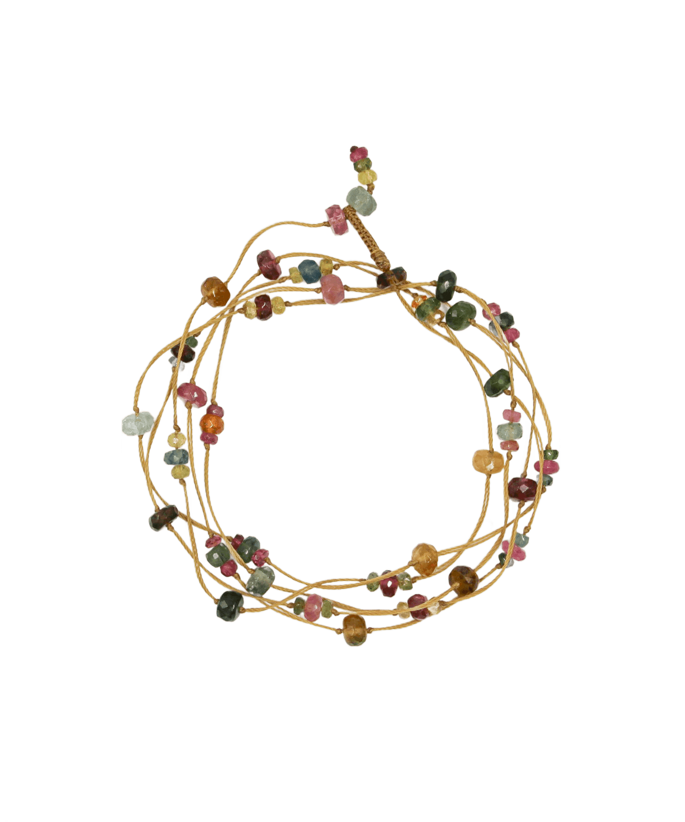 Collier & Bracelet Modulable Laly Sharing en Tourmaline Rose, fil beige, 88 cm