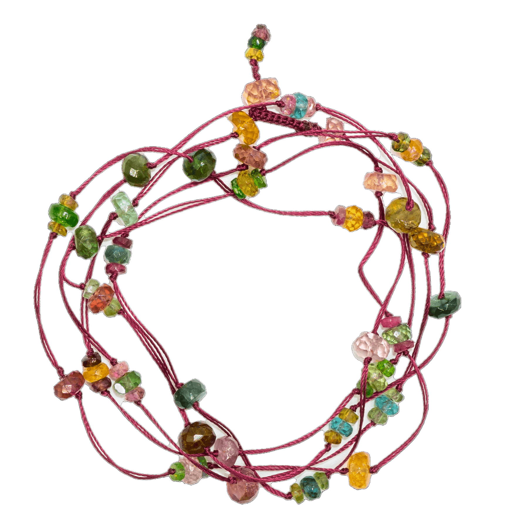 Collier & Bracelet Modulable Laly Sharing en Tourmaline Rose, fil prune, 88 cm