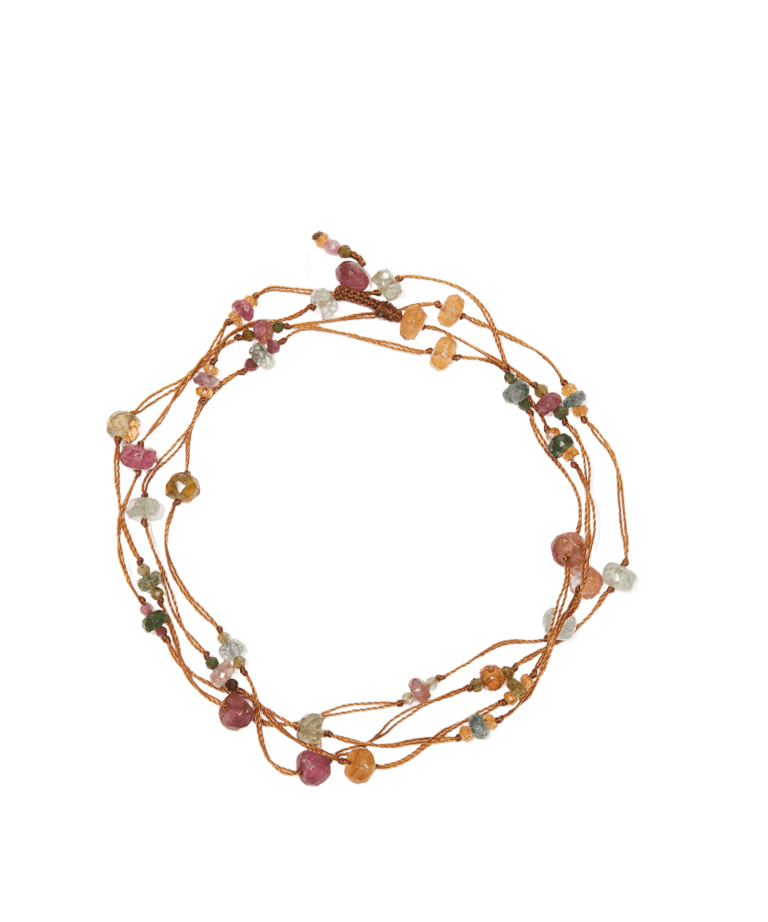Collier & Bracelet Modulable Laly Sharing en Tourmaline Rose, fil tabac, 88 cm