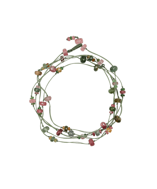 Necklace &amp; Bracelet Laly Tourmalines - Green Thread