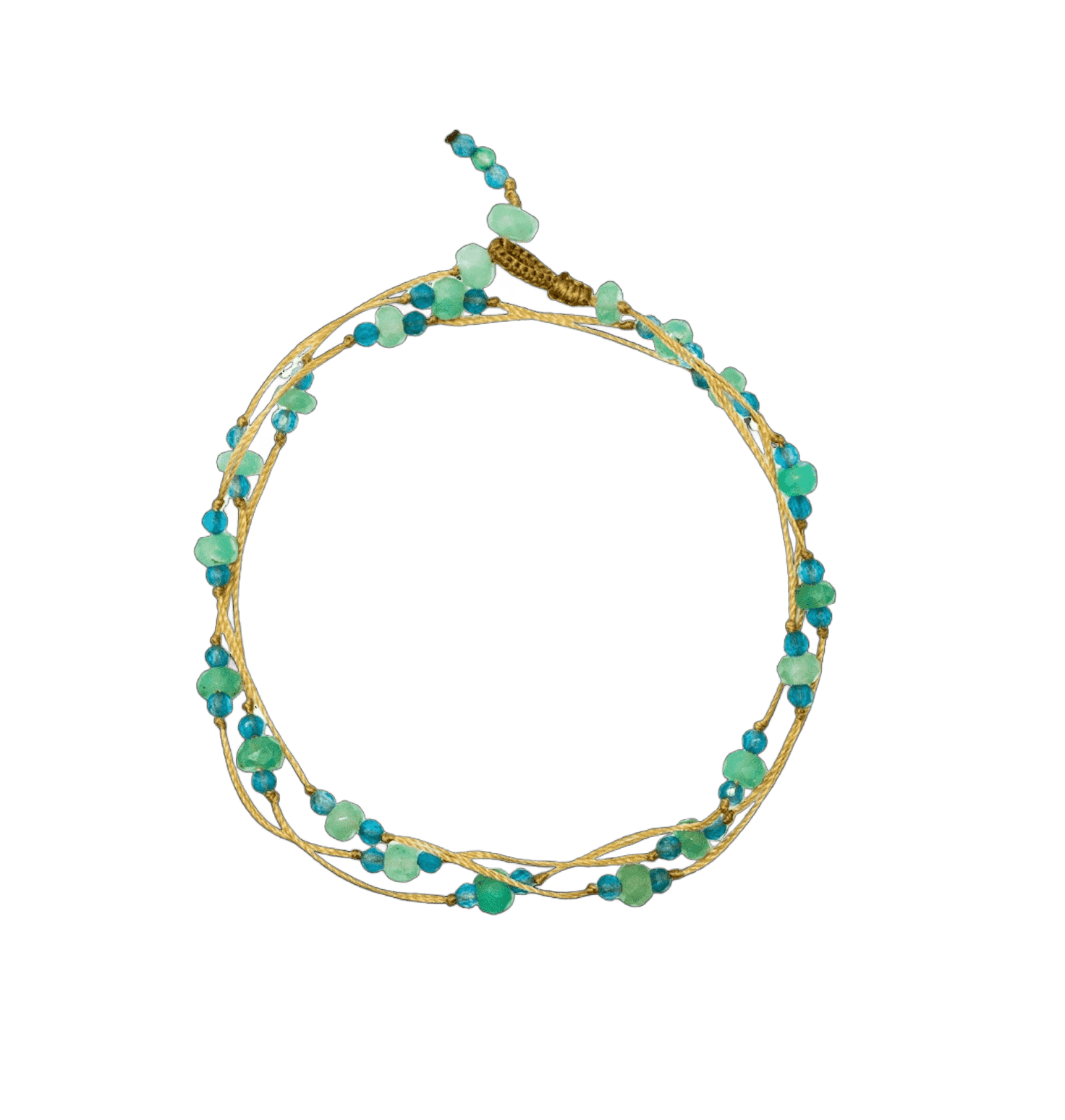 Collier & Bracelet Modulable Loopy Sharing en Chrysoprase, fil beige, 52 cm