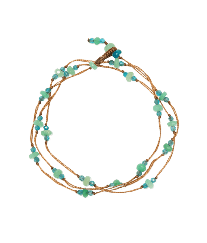 Collier & Bracelet Loopy Duo - Chrysoprase Apatite - Fil Tabac