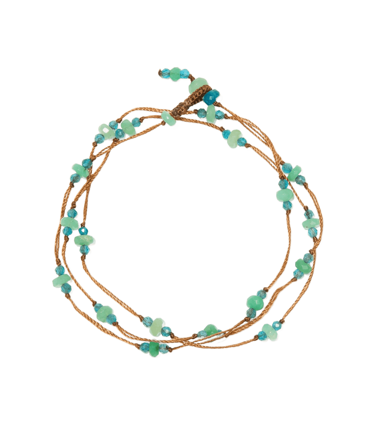 Collier & Bracelet Modulable Loopy Sharing en Chrysoprase, fil tabac, 52 cm