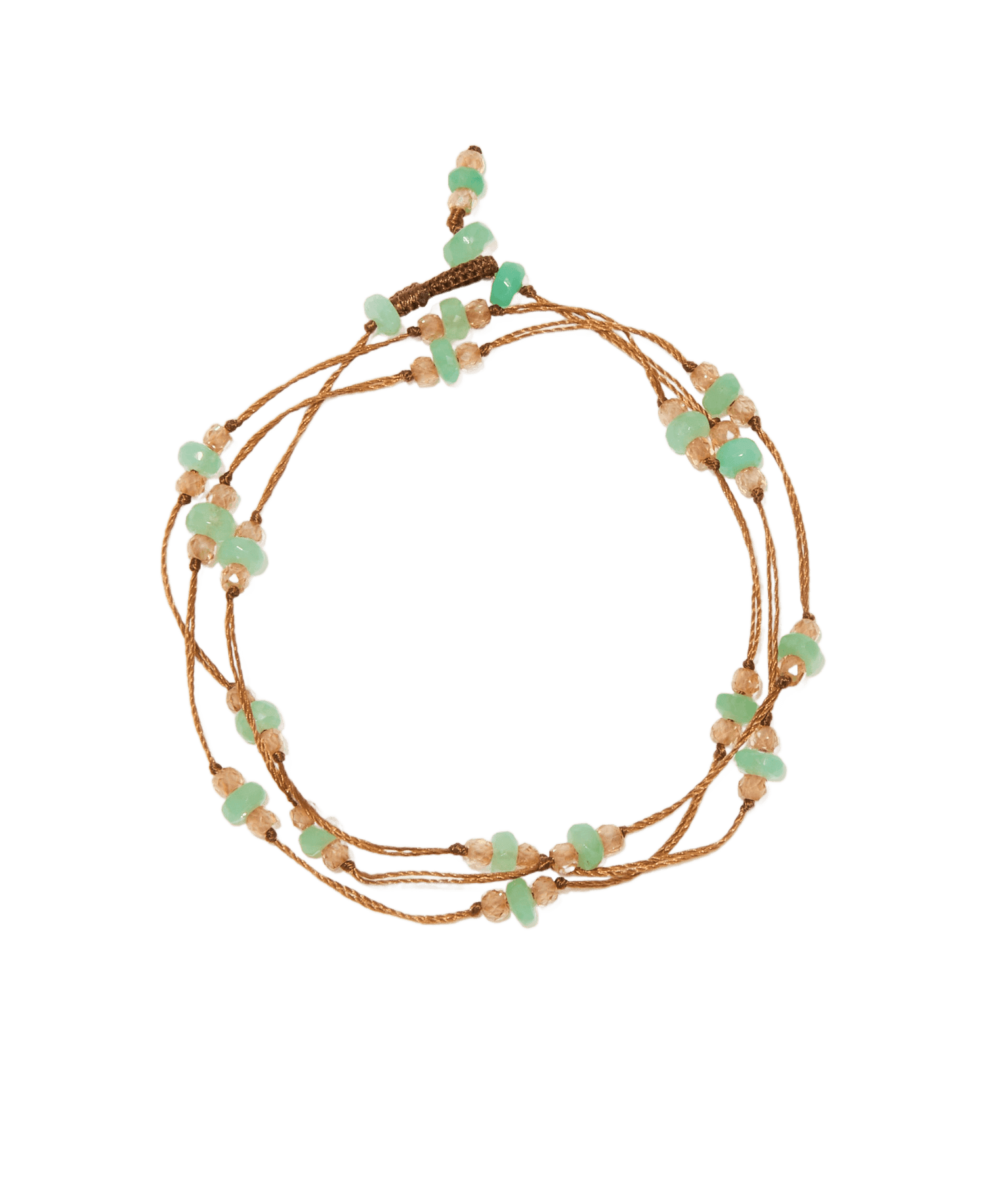 Collier & Bracelet Modulable Loopy Sharing en Chrysoprase, fil tabac, 52 cm