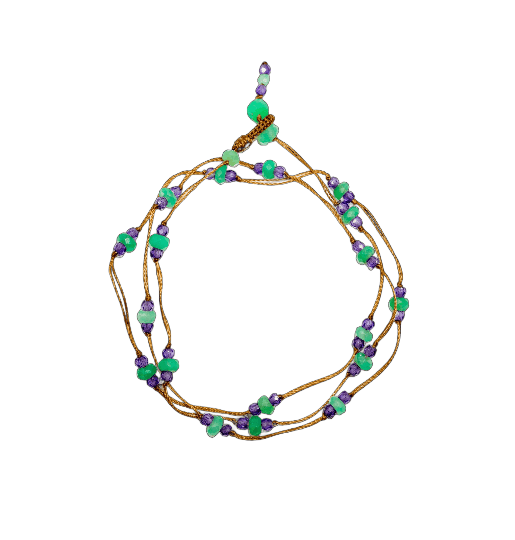 Collier & Bracelet Modulable Loopy Sharing en Chrysoprase, fil tabac, 52 cm