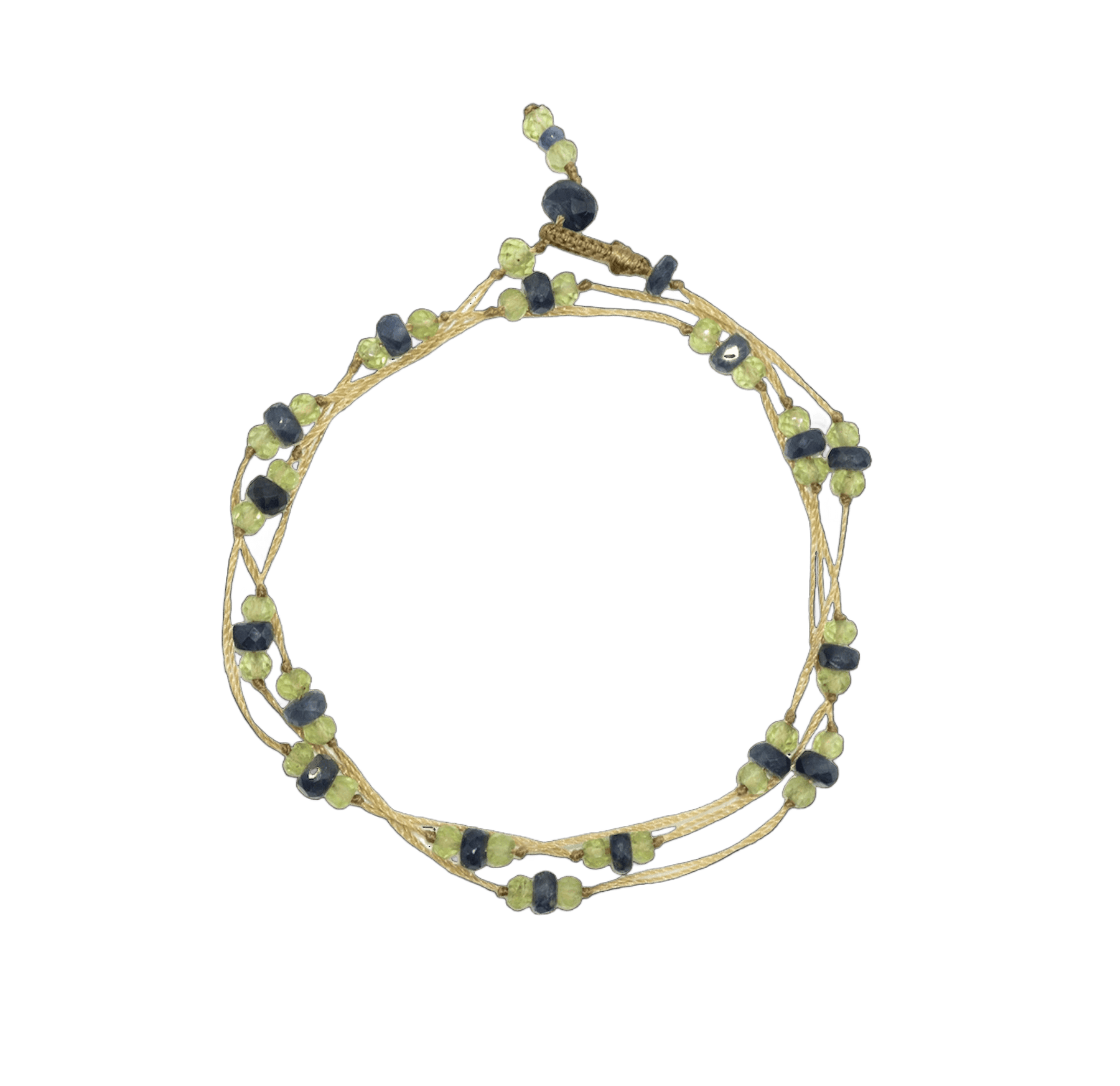 Collier & Bracelet Modulable Loopy Sharing en Péridot, fil beige, 52 cm