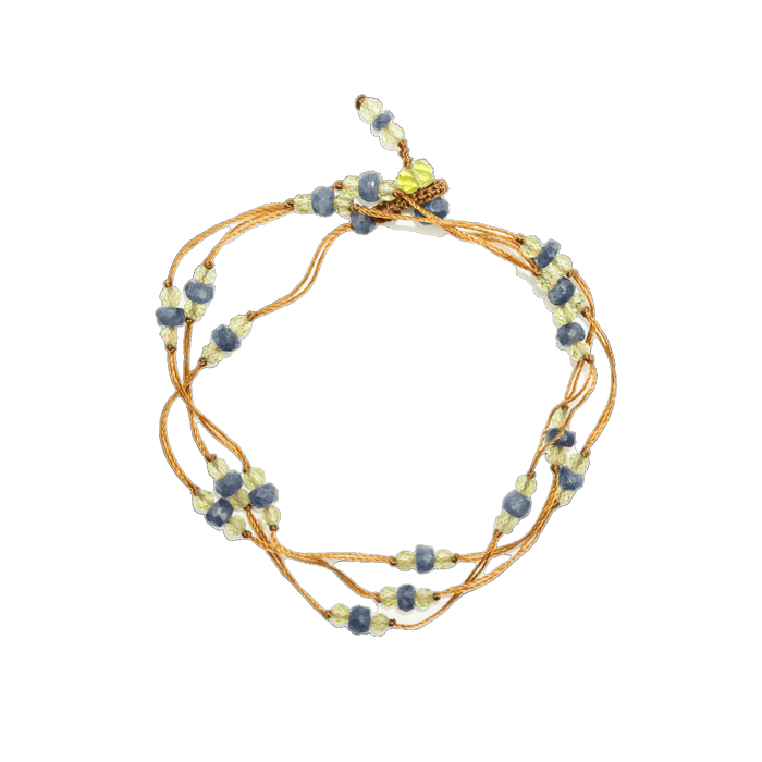 Collier & Bracelet Loopy Duo - Péridot & Saphir Bleu - Fil Tabac