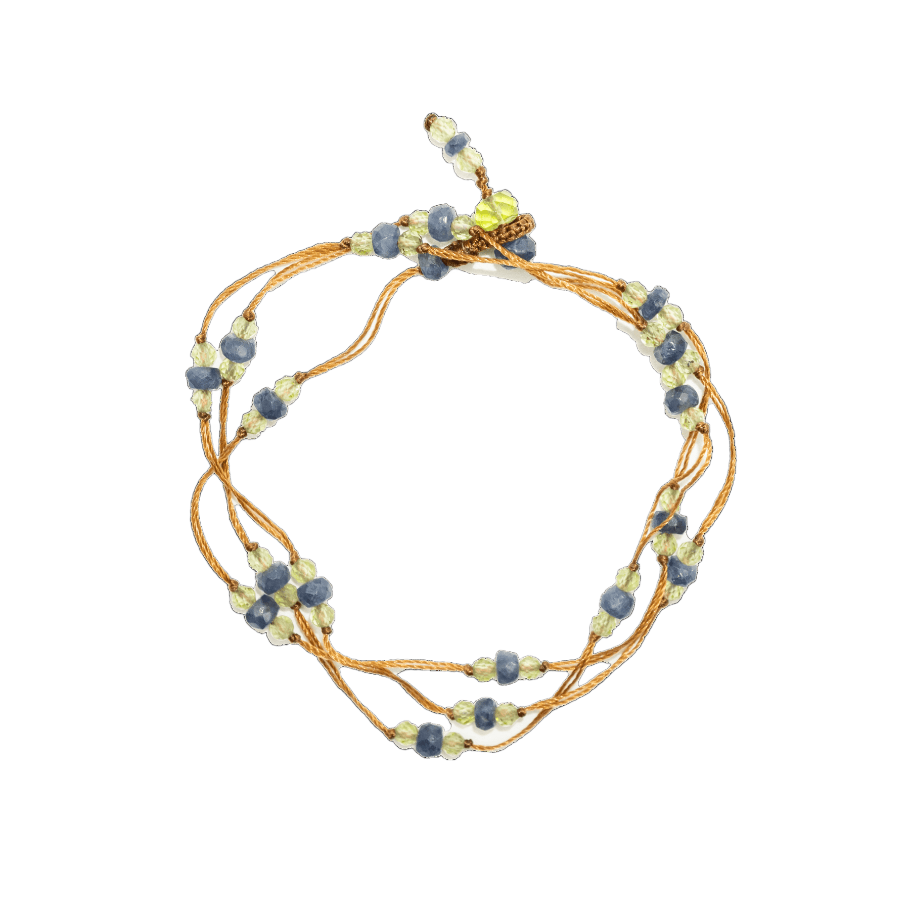 Collier & Bracelet Modulable Loopy Sharing en Péridot, fil tabac, 52 cm