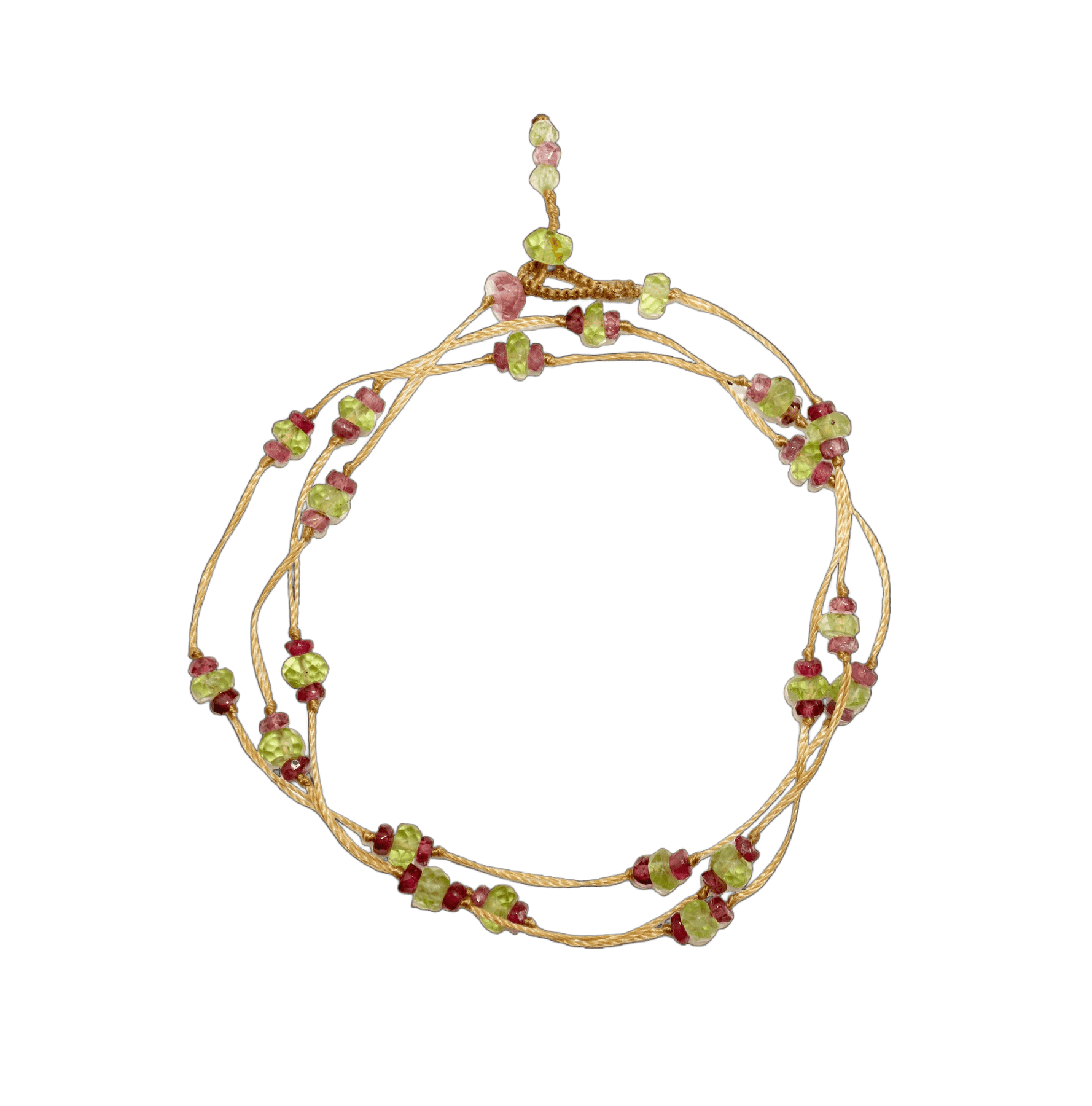 Collier & Bracelet Modulable Loopy Sharing en Péridot, fil beige, 52 cm