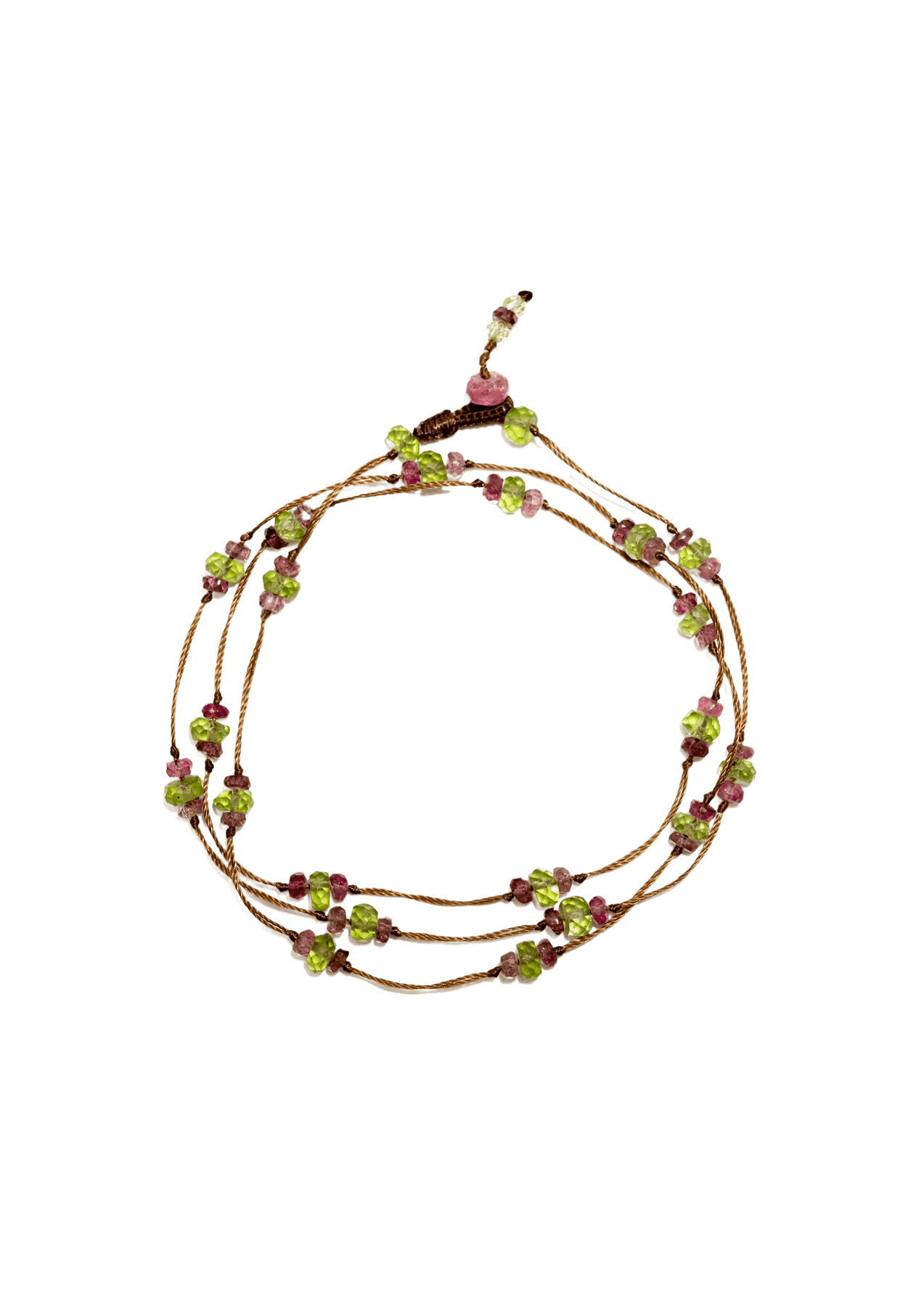 Collier & Bracelet Modulable Loopy Sharing en Péridot, fil tabac, 52 cm