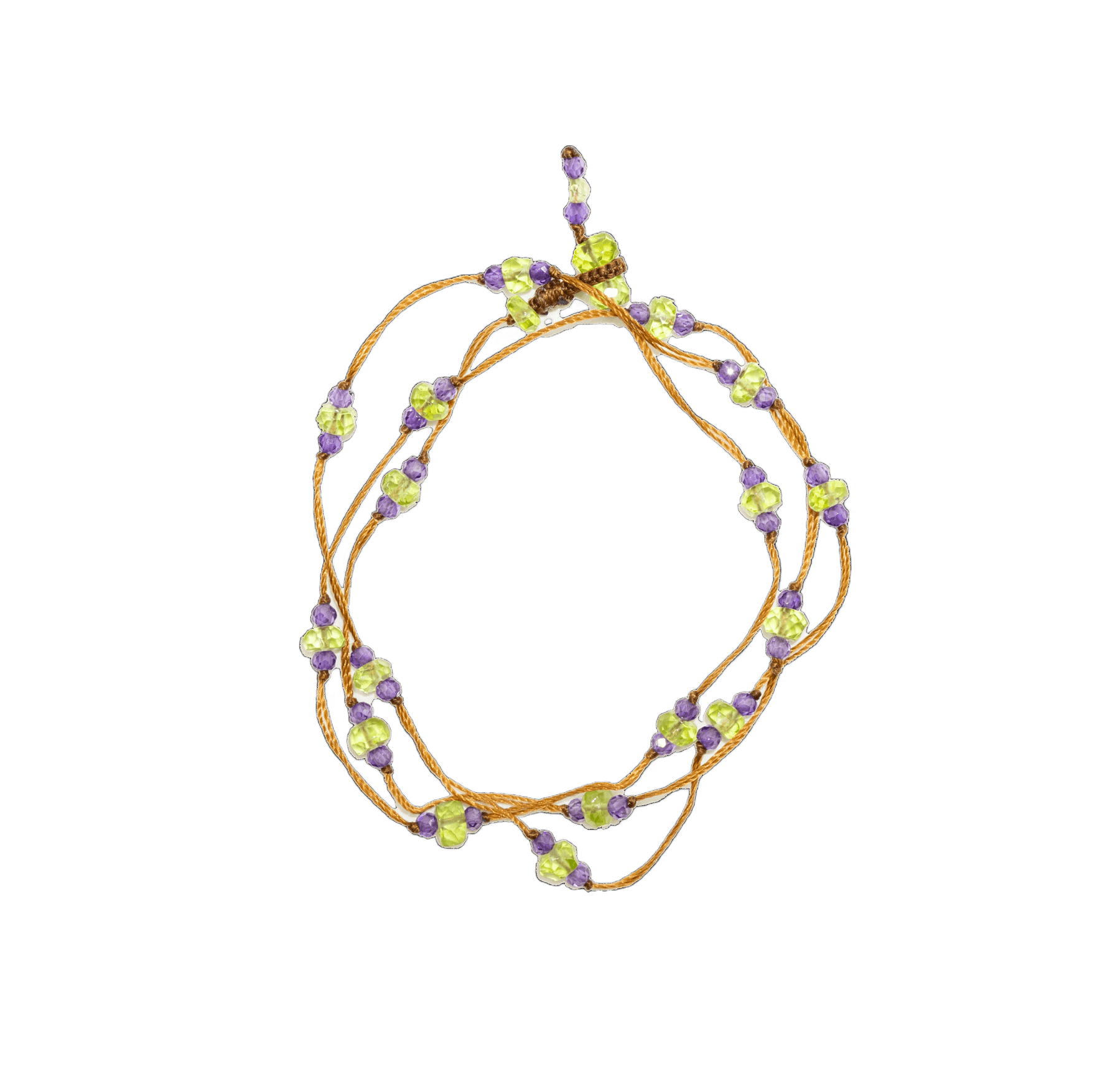 Collier & Bracelet Modulable Loopy Sharing en Péridot, fil tabac, 52 cm