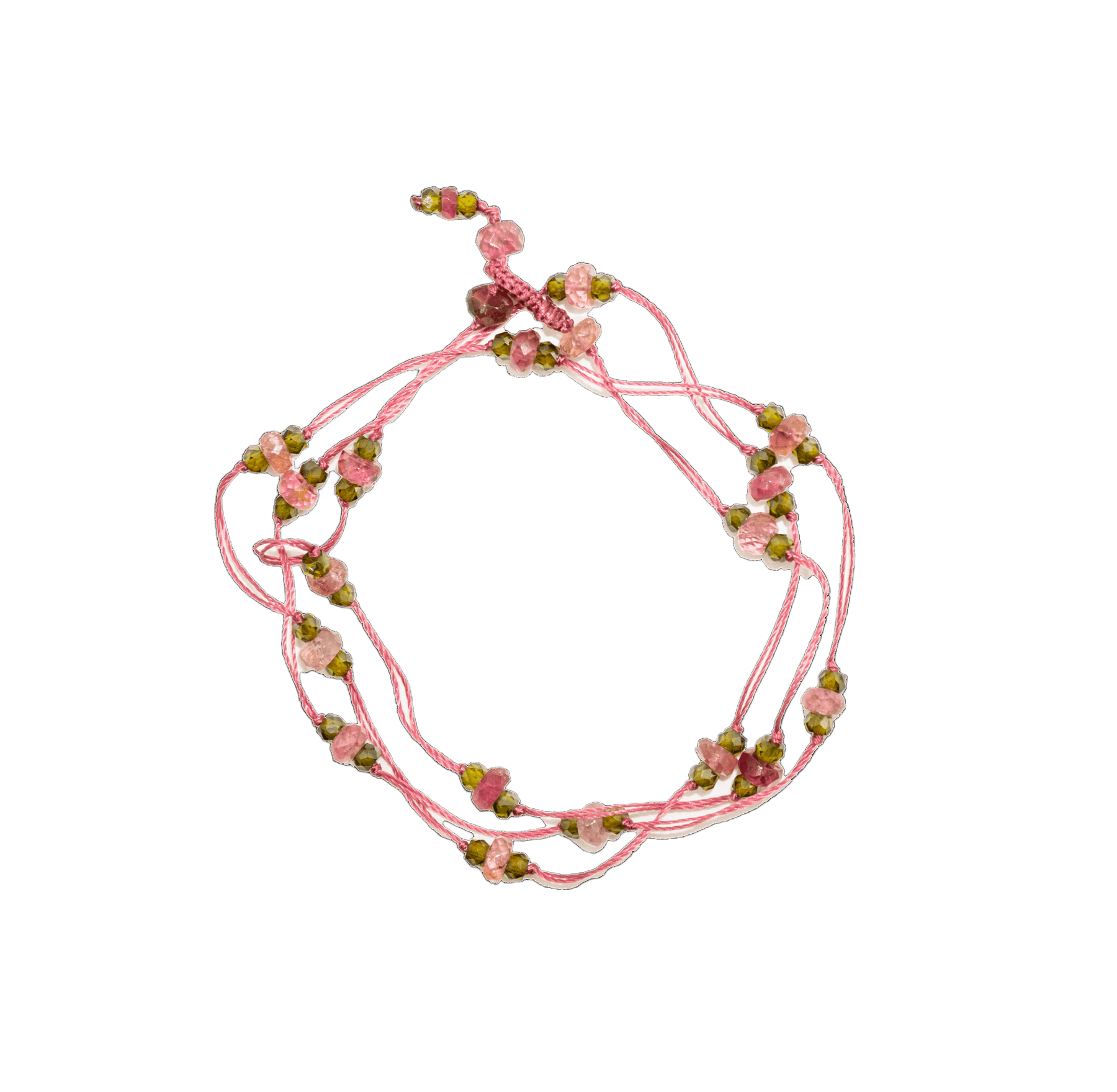 Collier & Bracelet Modulable Loopy Sharing en Tourmaline Rose, fil rose, 52 cm