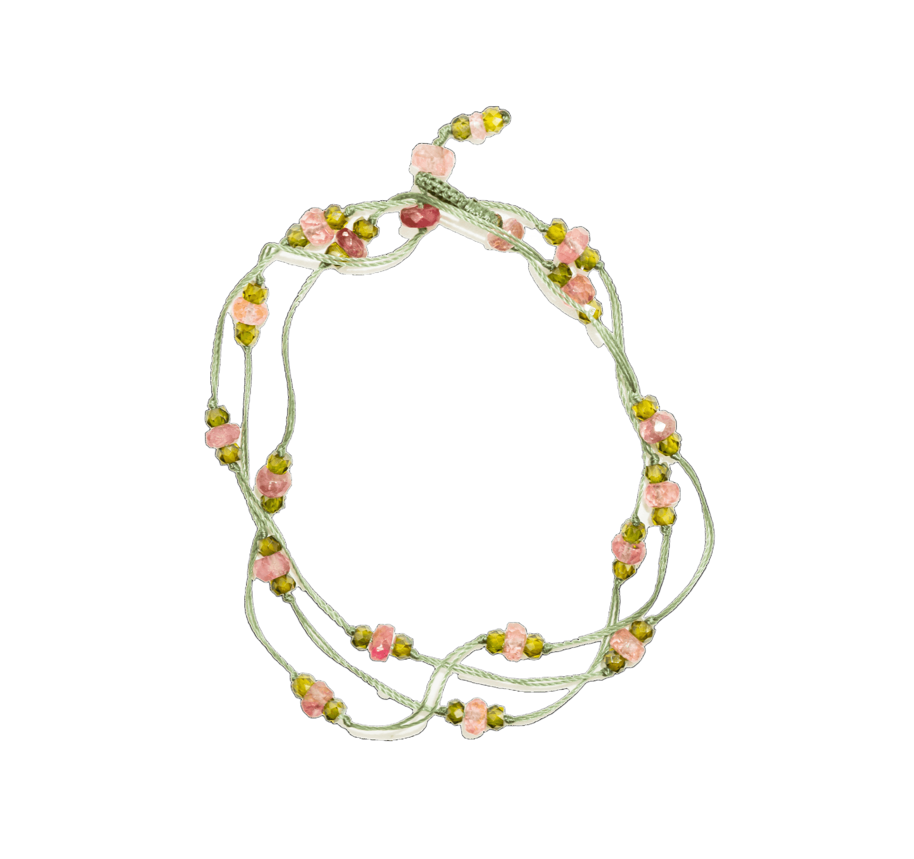 Collier & Bracelet Modulable Loopy Sharing en Tourmaline Rose, fil vert, 52 cm